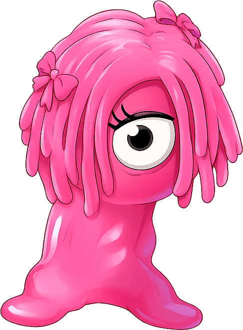 Spacedream, the pink one-eyed character with dreads.